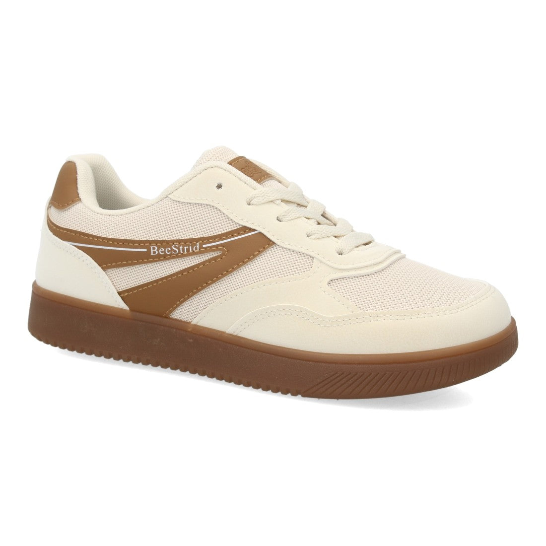 Zapatillas deportivas barefoot en tono beige con paneles multitextura y cordones
