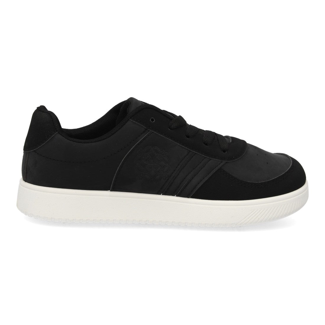 Zapatillas urbanas barefoot negras con combinación de texturas y cierre de cordones