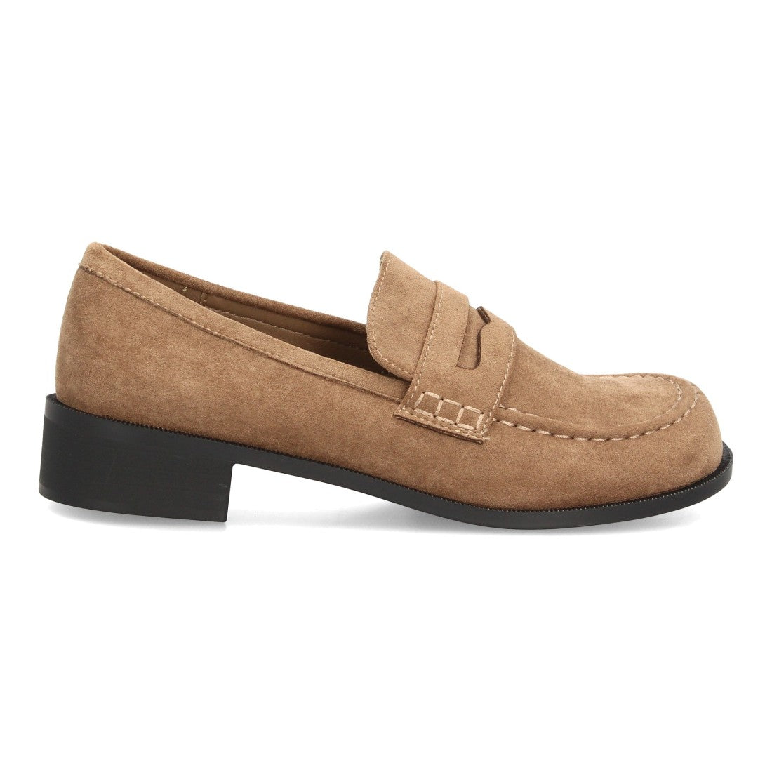 Mocasines barefoot de color kaki en textura efecto ante con antifaz y suela plana