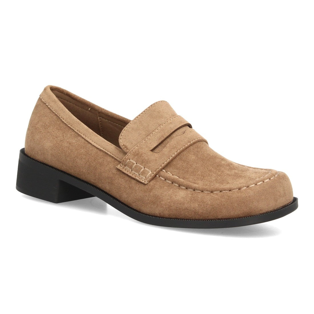 Mocasines barefoot de color kaki en textura efecto ante con antifaz y suela plana