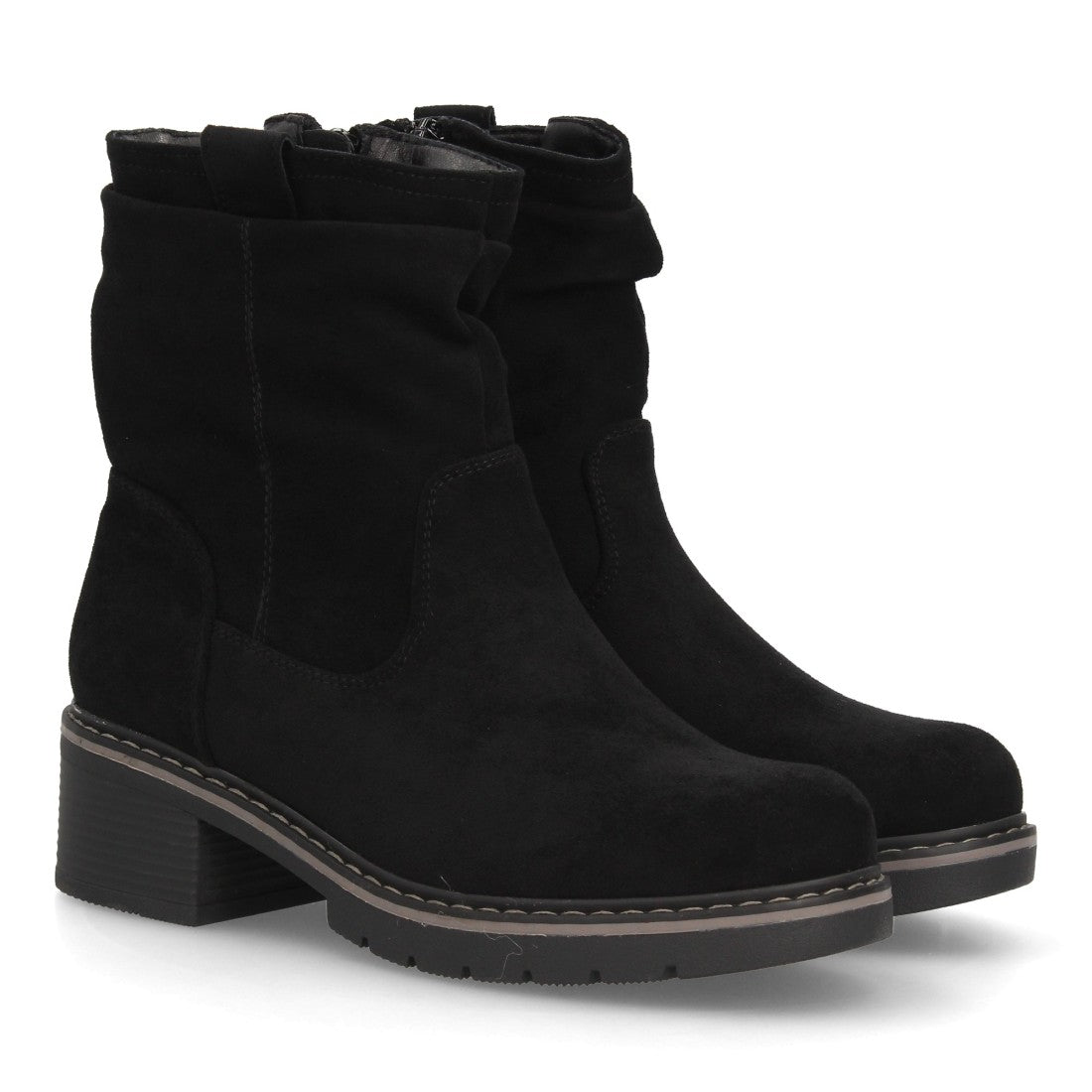 Botines negros de mujer en suave efecto ante con tacón ancho