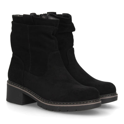 Botines negros de mujer en suave efecto ante con tacón ancho