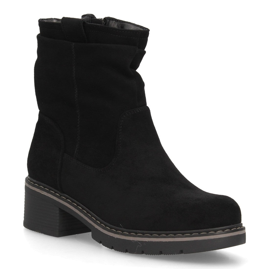 Botines negros de mujer en suave efecto ante con tacón ancho