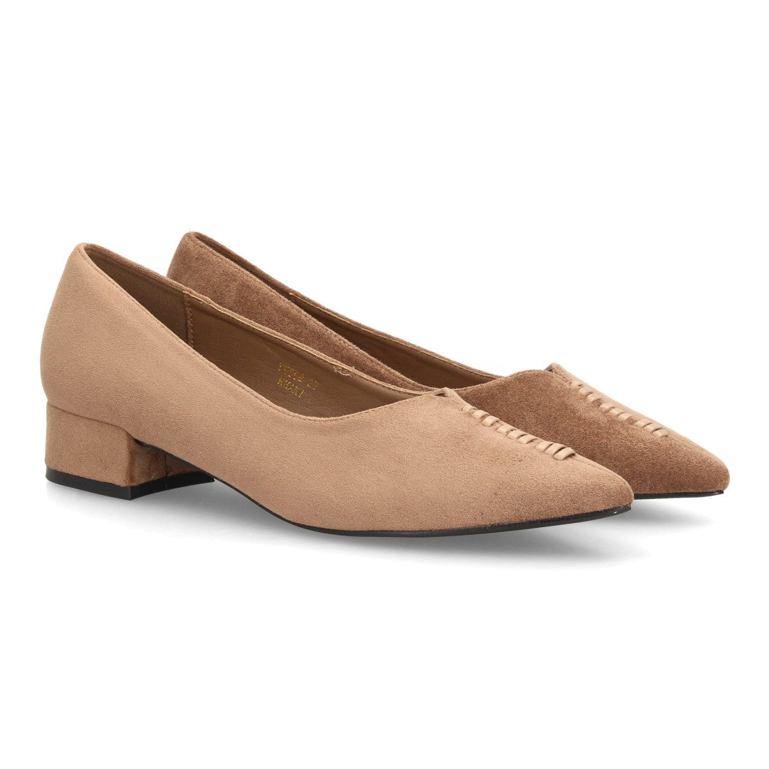 Zapatos de salón para mujer en verde kaki efecto ante con tacón bajo ancho y punta fina