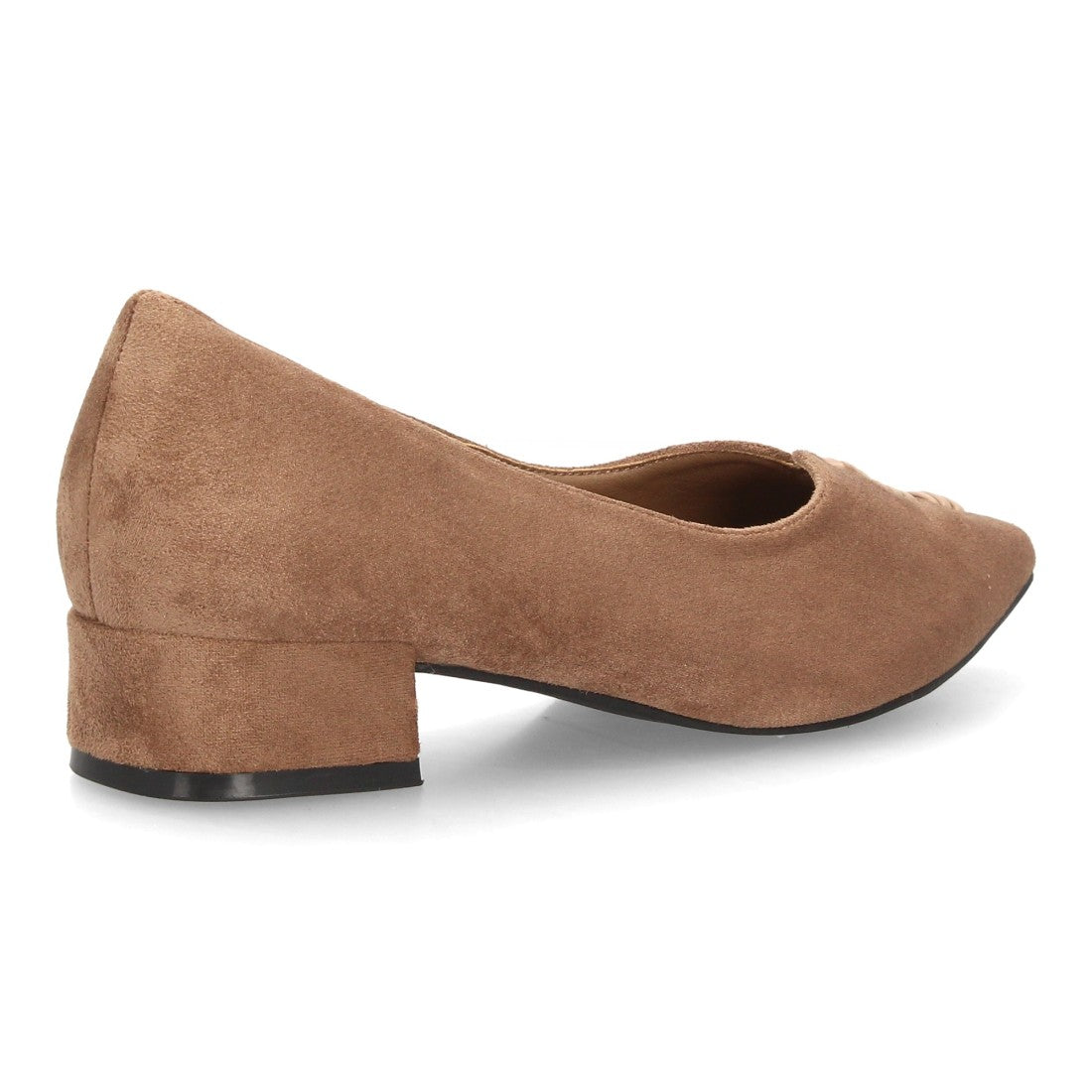 Zapatos de salón para mujer en verde kaki efecto ante con tacón bajo ancho y punta fina