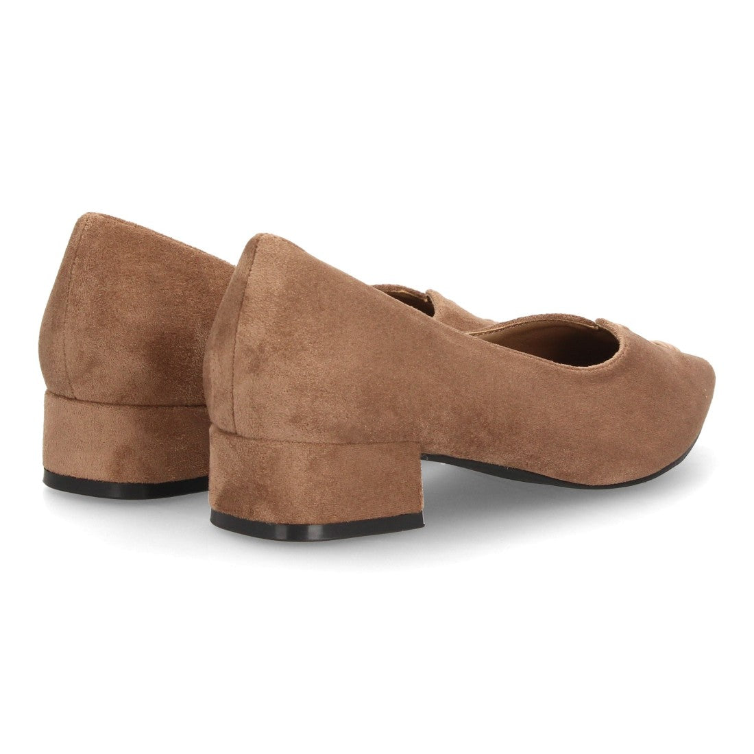 Zapatos de salón para mujer en verde kaki efecto ante con tacón bajo ancho y punta fina
