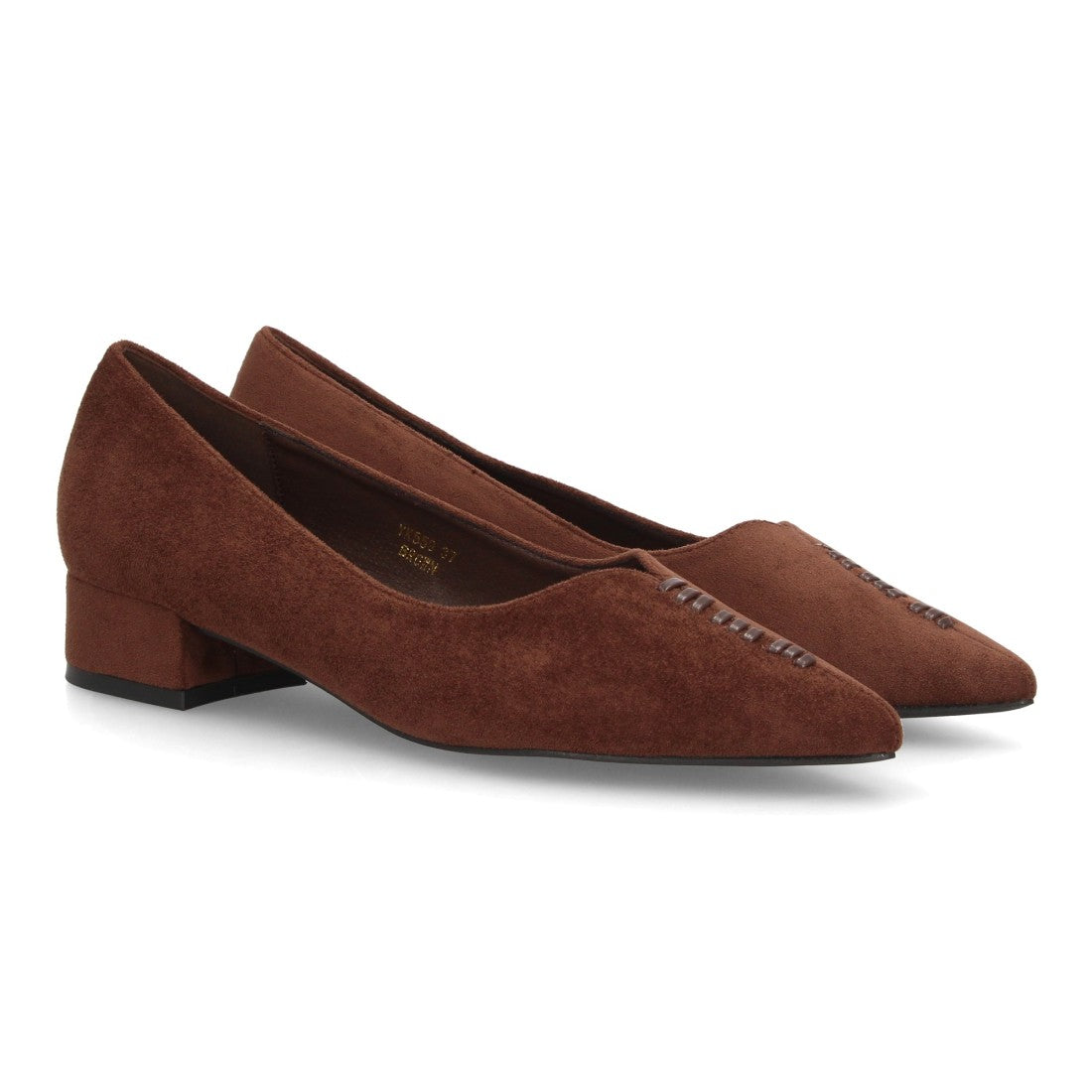 Zapatos de salón marrón suave efecto ante para mujer con tacón bajo ancho
