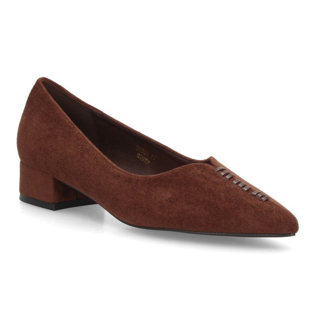 Zapatos de salón marrón suave efecto ante para mujer con tacón bajo ancho