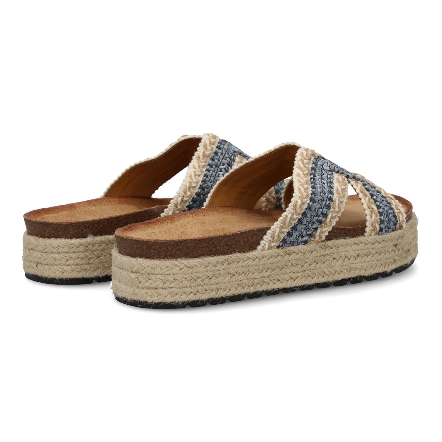 Sandalias Planas Azules Mujer con Diseño Trenzado y Yute