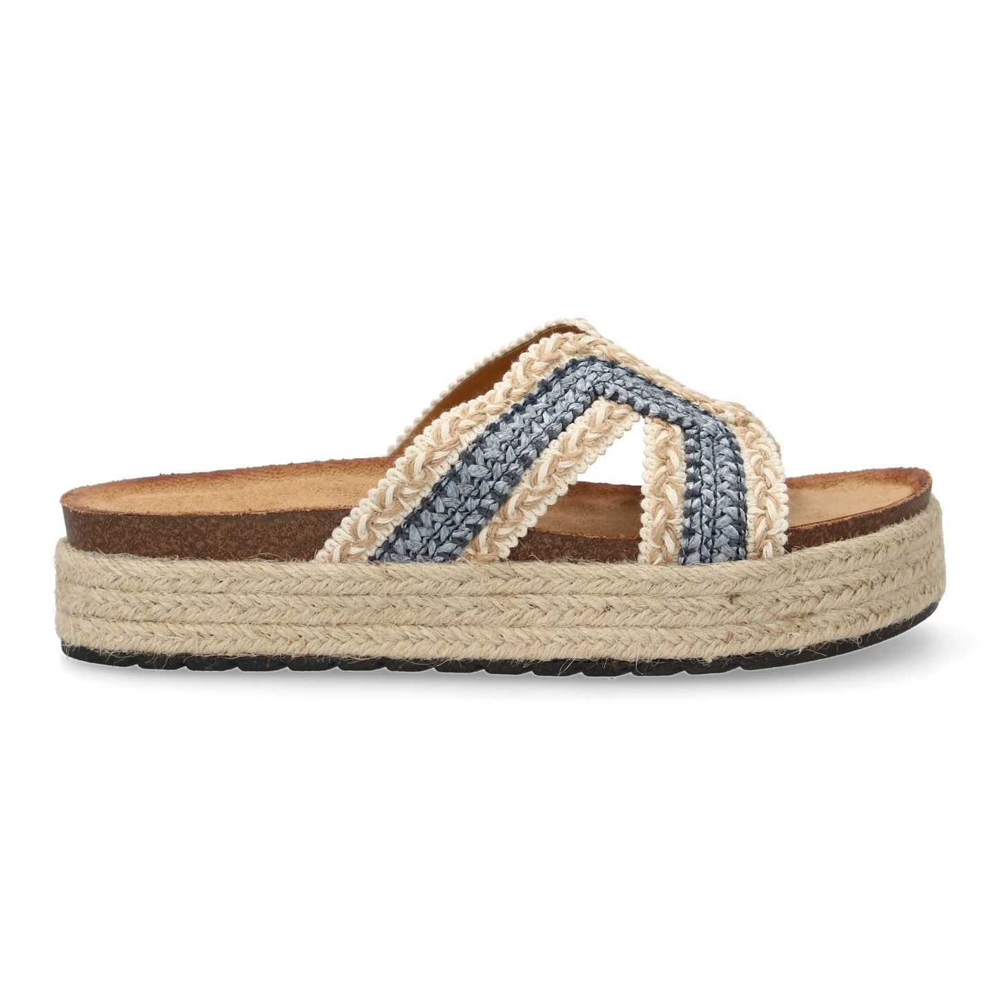 Sandalias Planas Azules Mujer con Diseño Trenzado y Yute