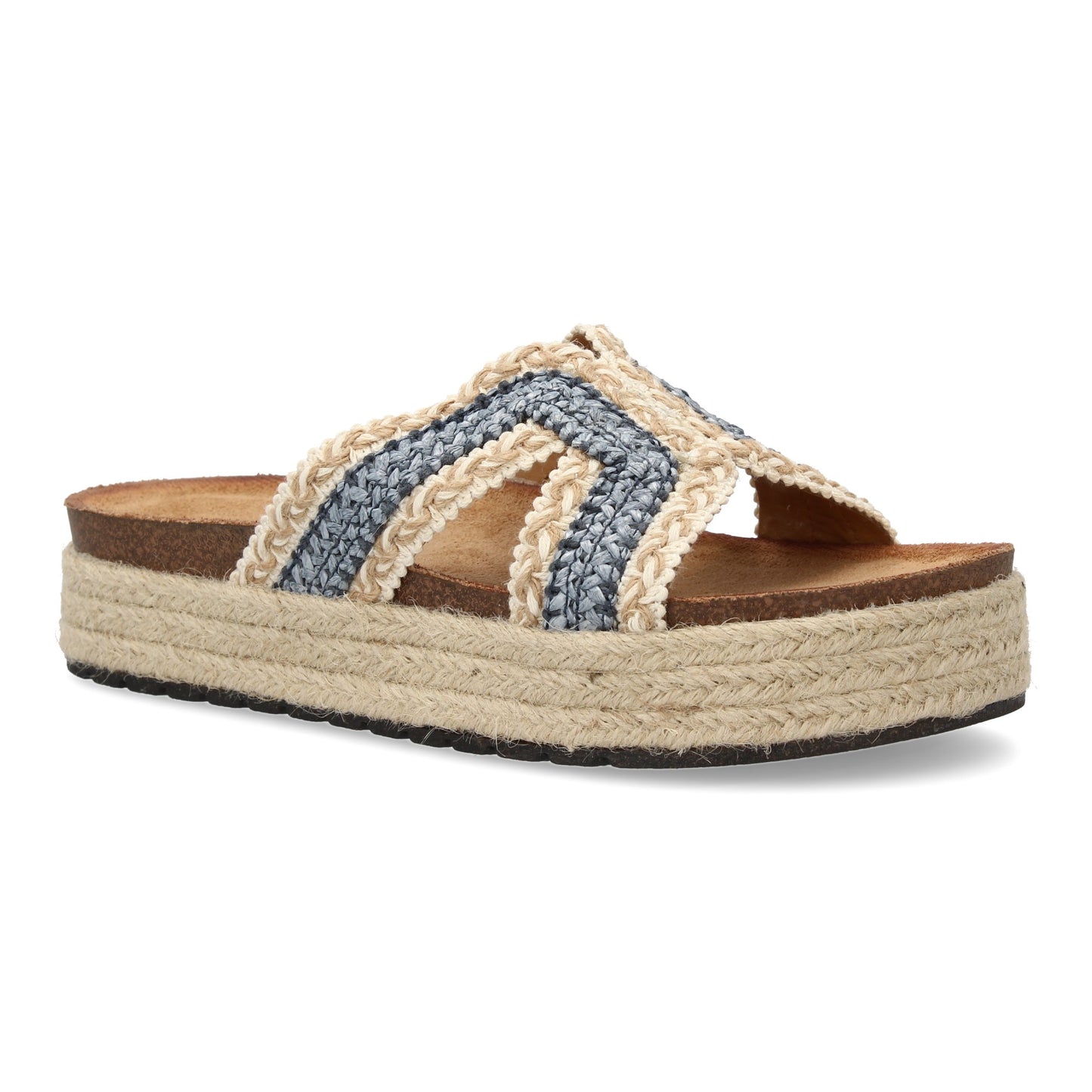 Sandalias Planas Azules Mujer con Diseño Trenzado y Yute