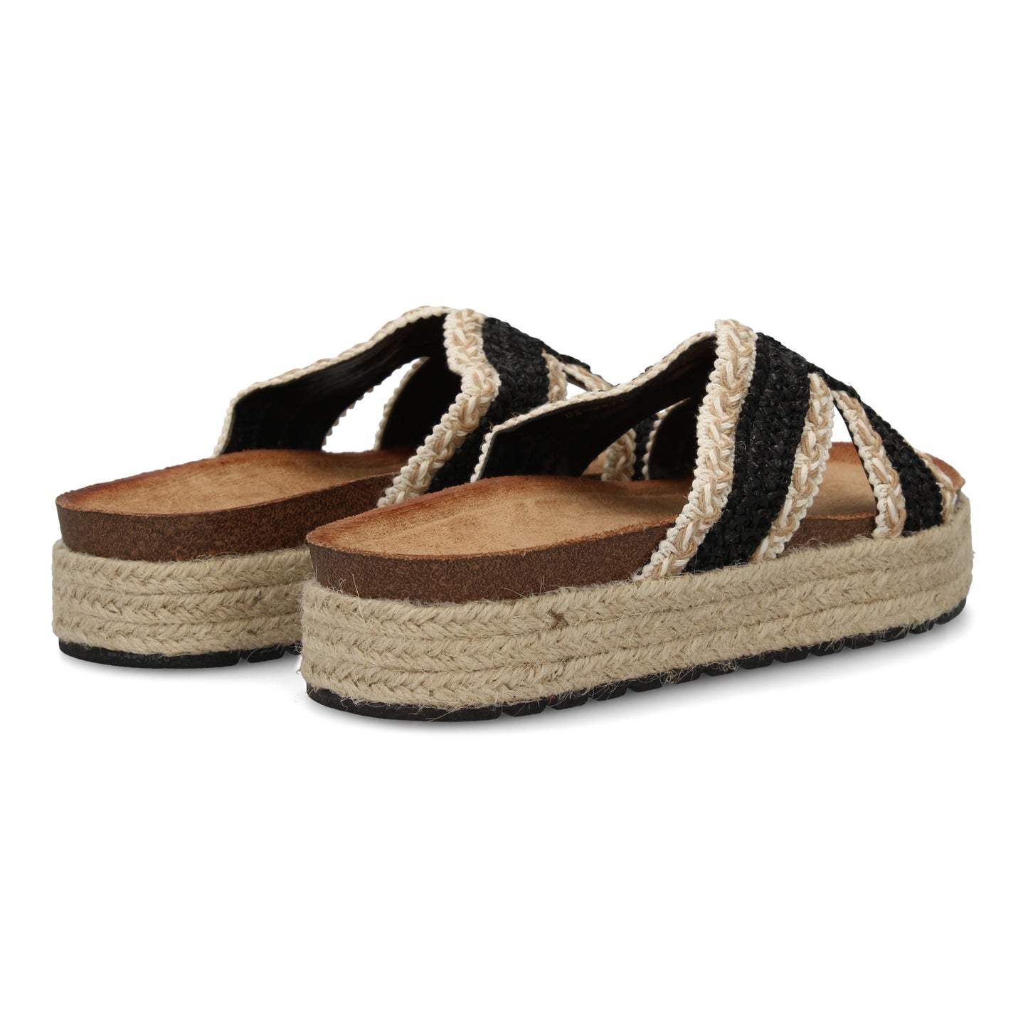 Sandalias Planas Negras Mujer con Diseño Trenzado y Yute