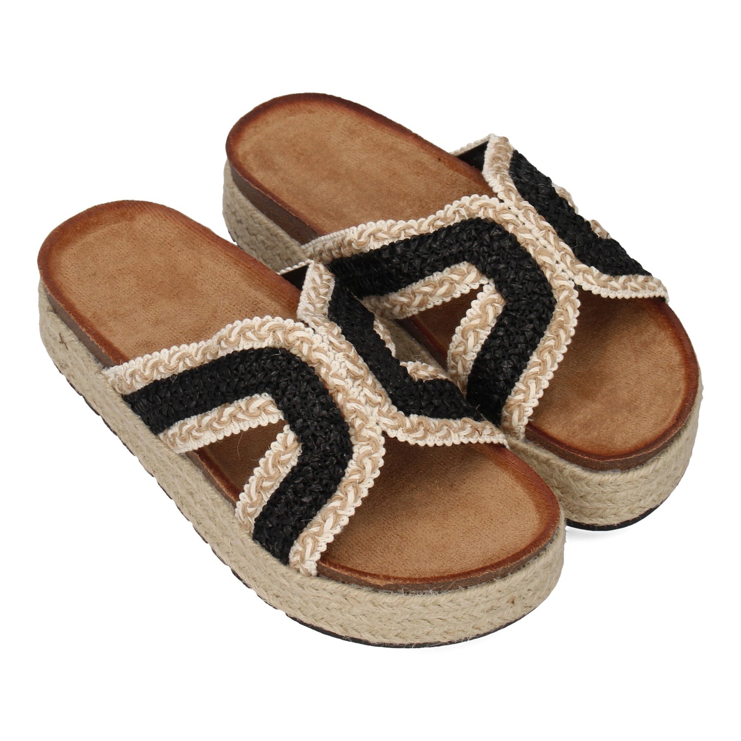 Sandalias Planas Negras Mujer con Diseño Trenzado y Yute