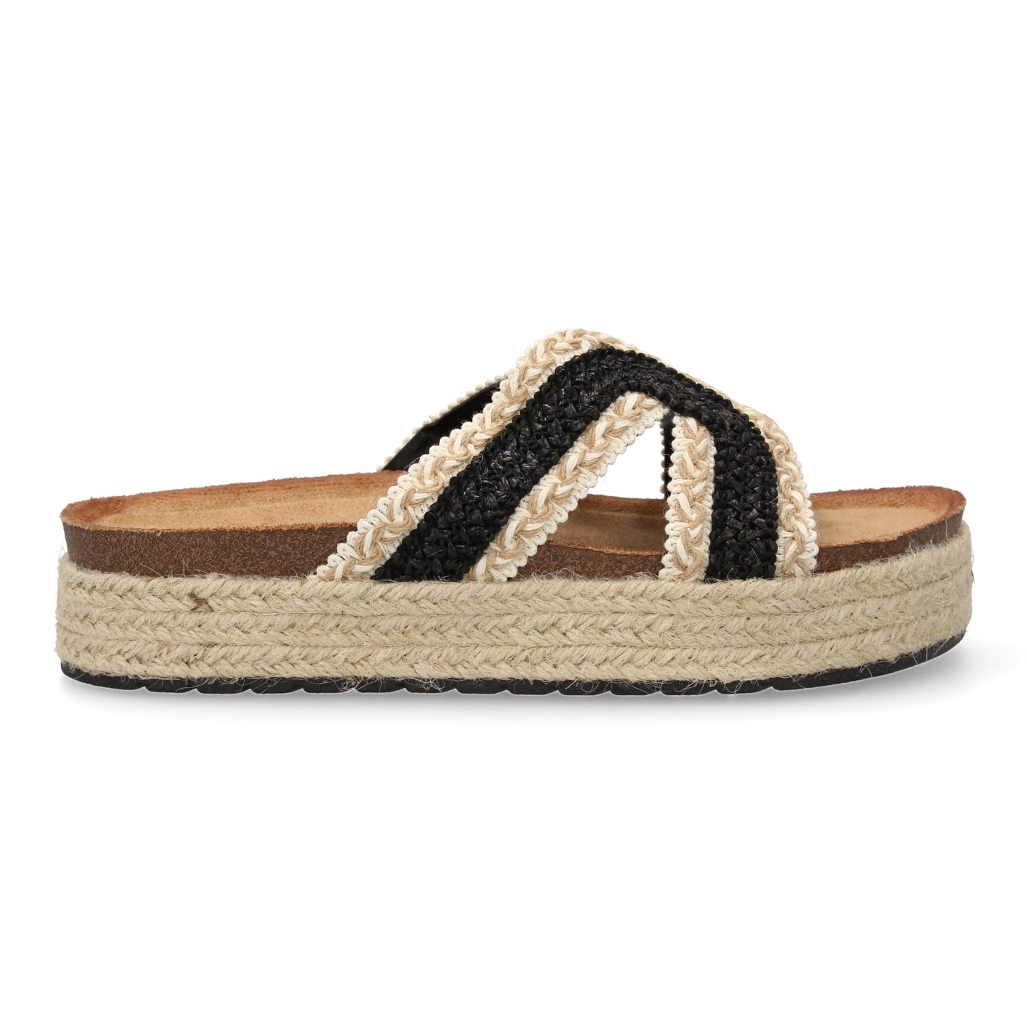 Sandalias Planas Negras Mujer con Diseño Trenzado y Yute