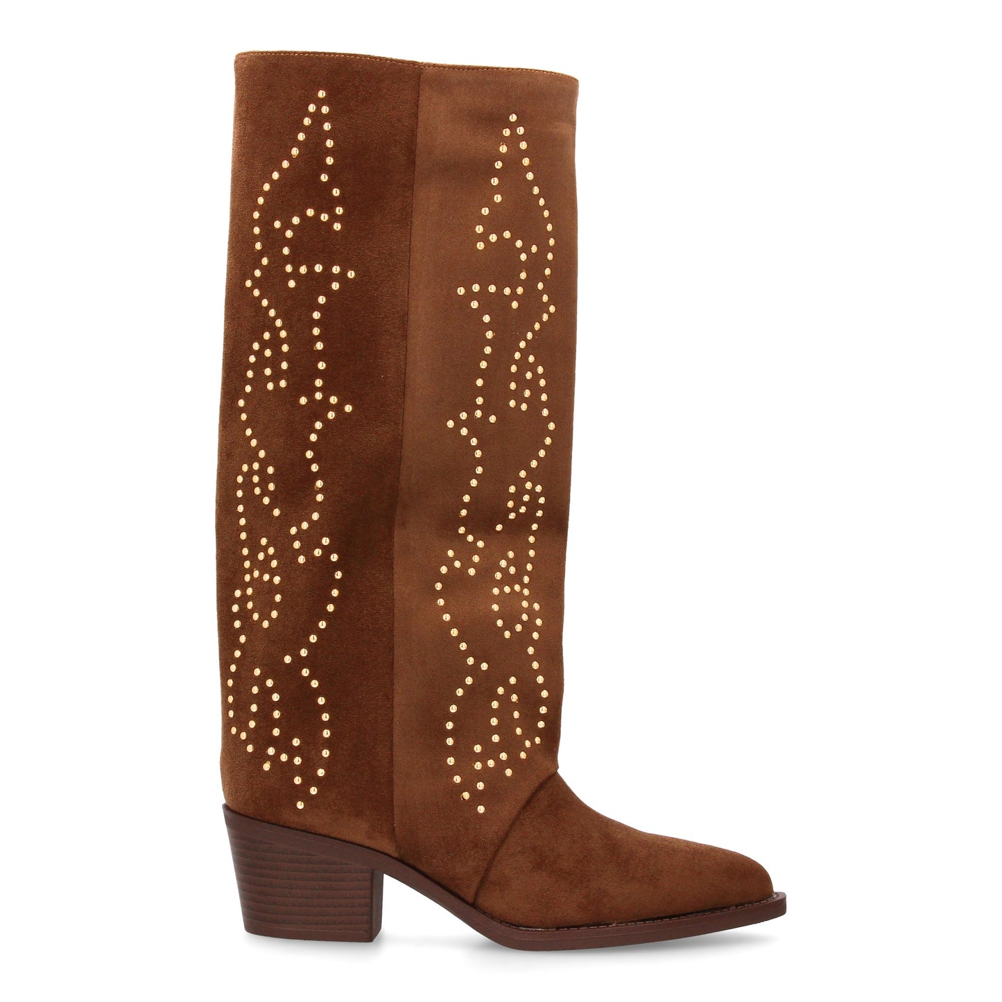 Bota Alta Cowboy Kaki Mujer con Tachuelas y Tacón Cómodo