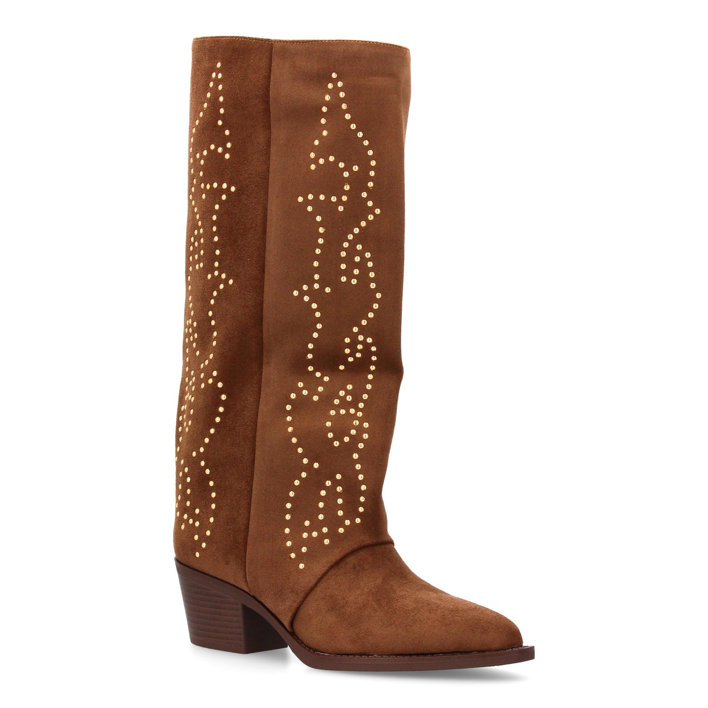 Bota Alta Cowboy Kaki Mujer con Tachuelas y Tacón Cómodo