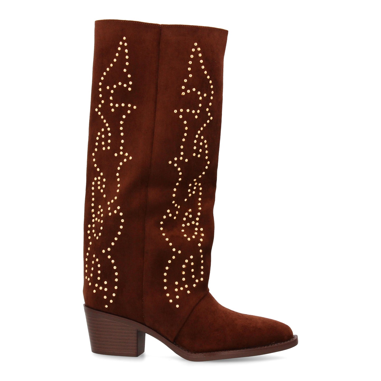 Bota Alta Cowboy Marrón Mujer con Tachuelas y Tacón Cómodo