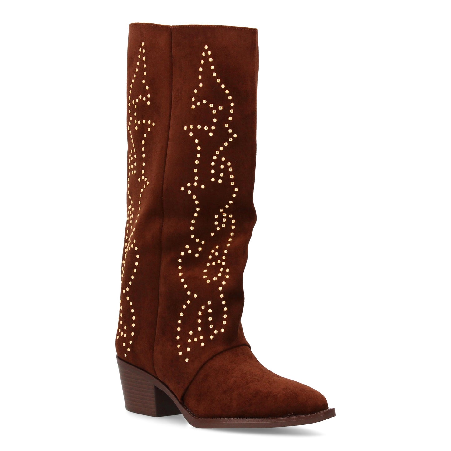 Bota Alta Cowboy Marrón Mujer con Tachuelas y Tacón Cómodo