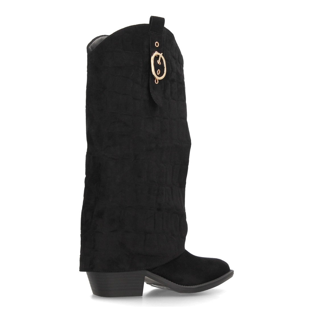 Botas altas camperas negras de mujer con solapa y tacón ancho