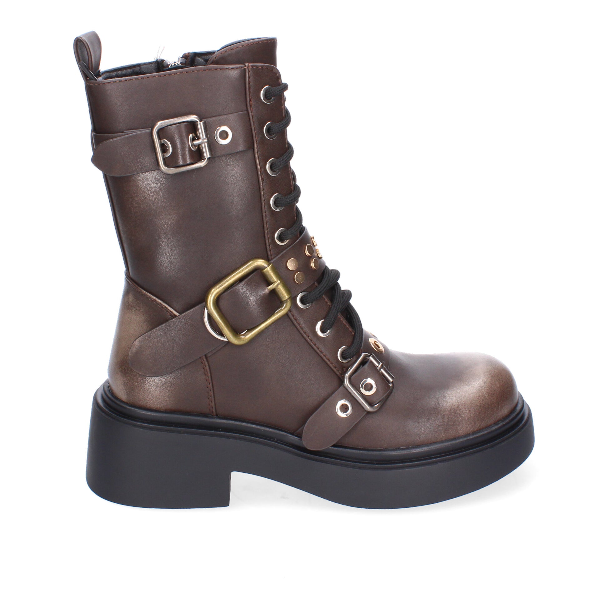 Bota de tacón marrón hebillas