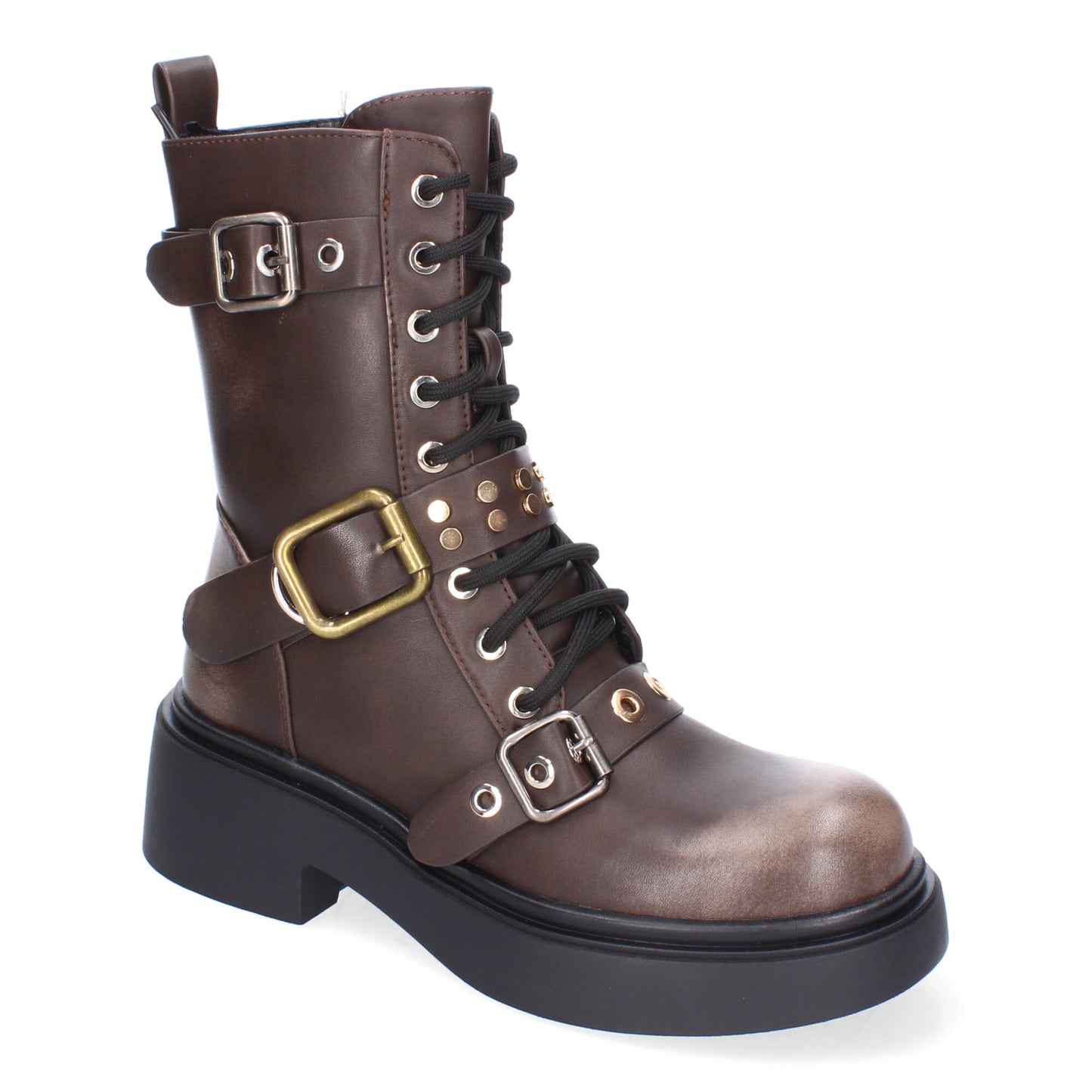 Bota de tacón marrón hebillas