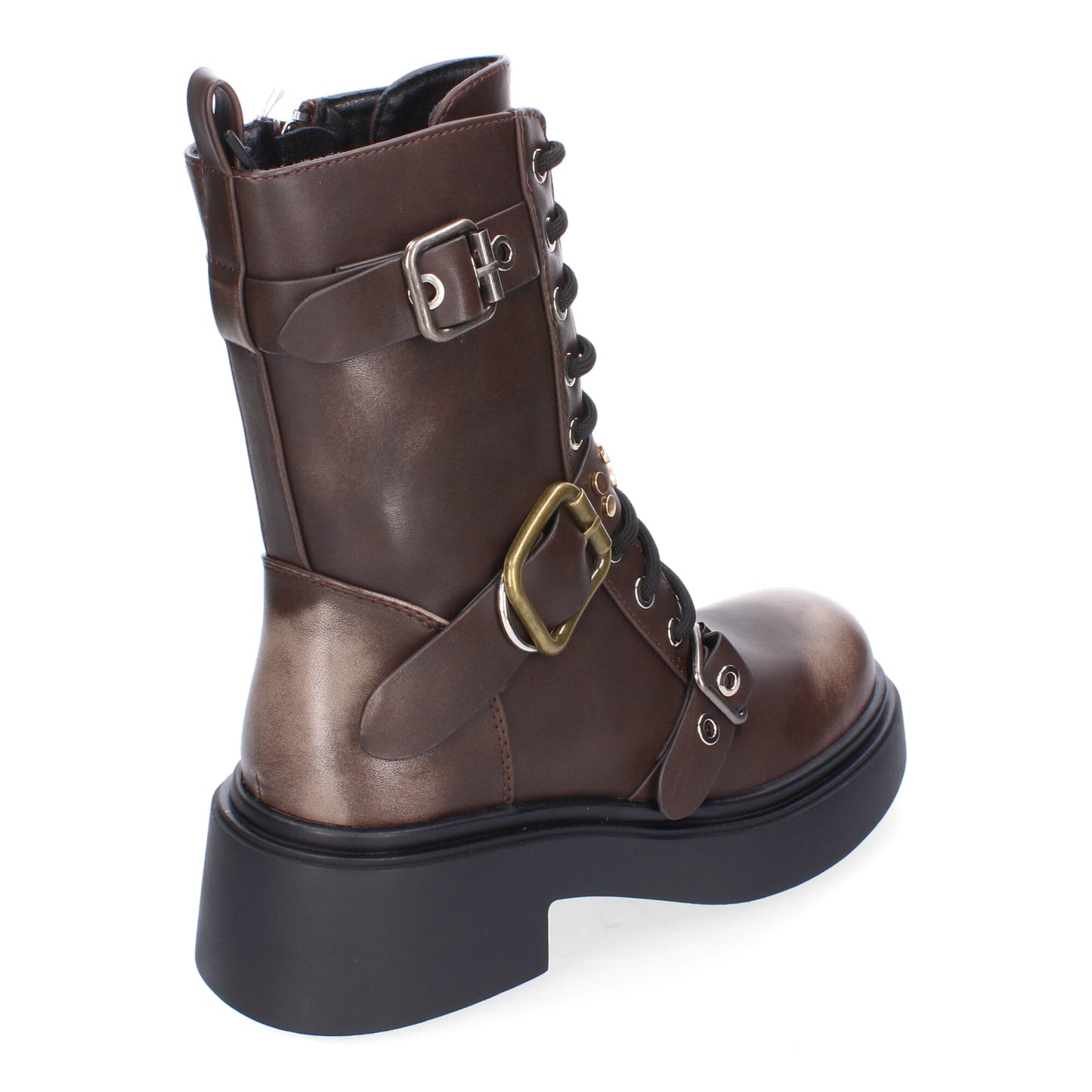 Bota de tacón marrón hebillas
