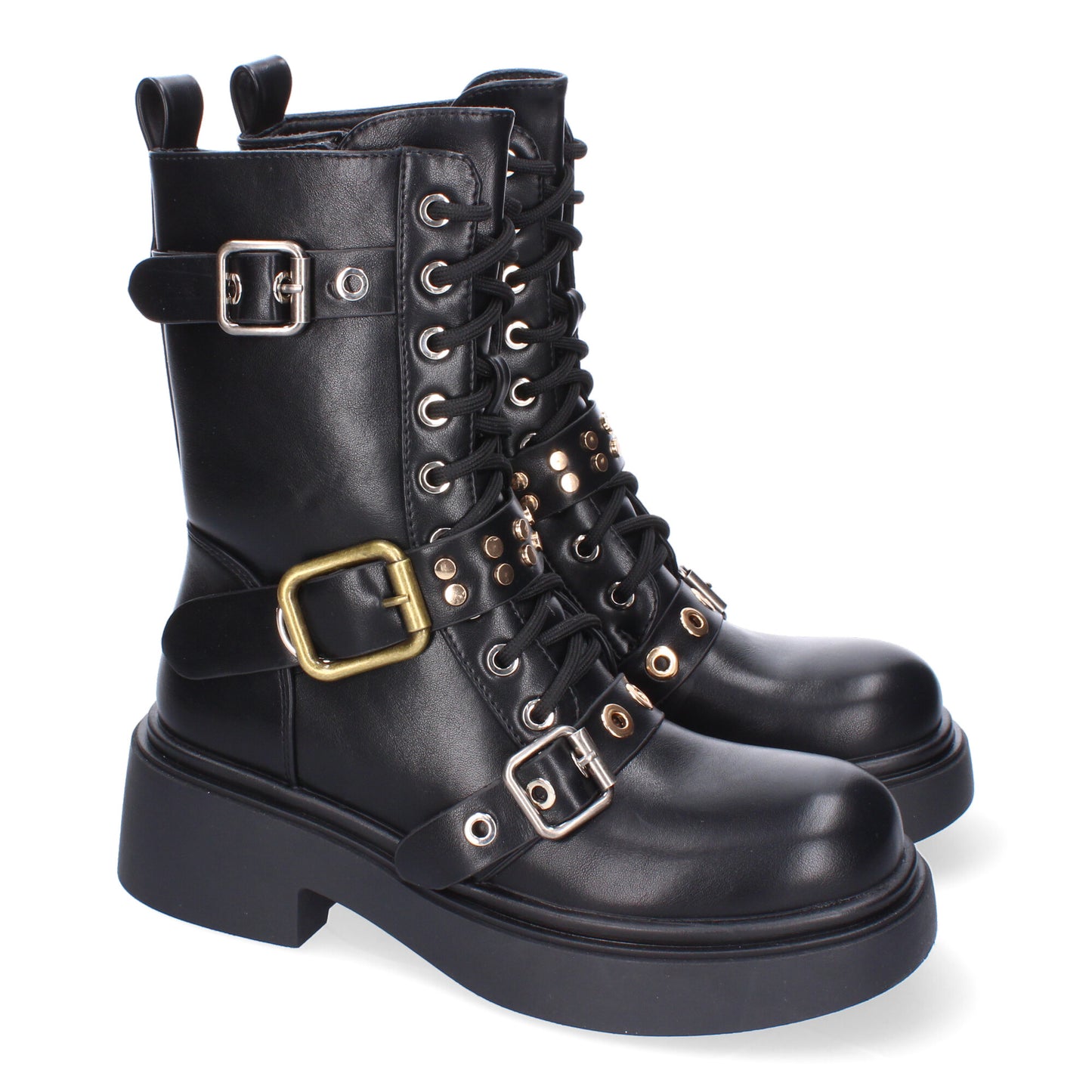 Bota de tacón negro hebillas