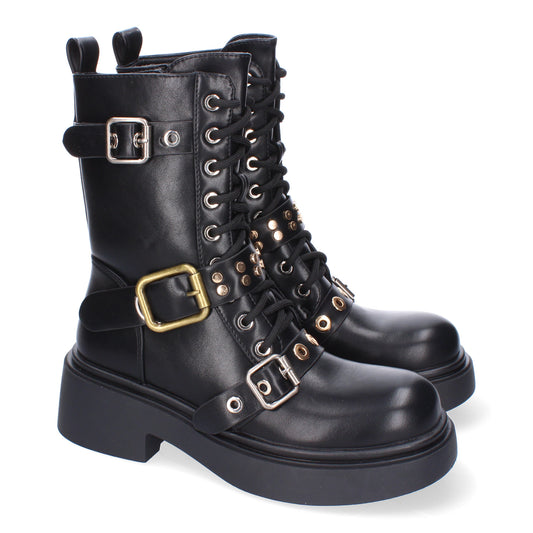 Bota de tacón negro hebillas