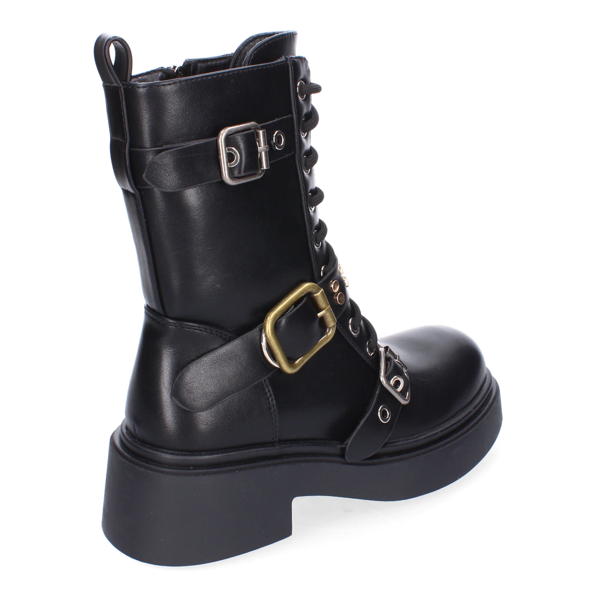 Bota de tacón negro hebillas