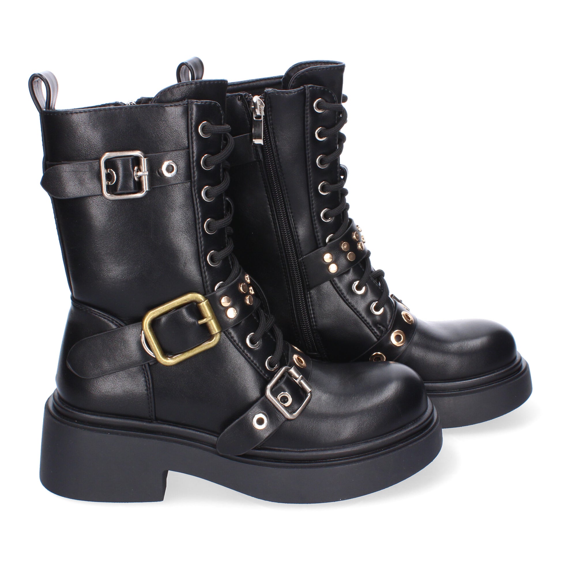 Bota de tacón negro hebillas