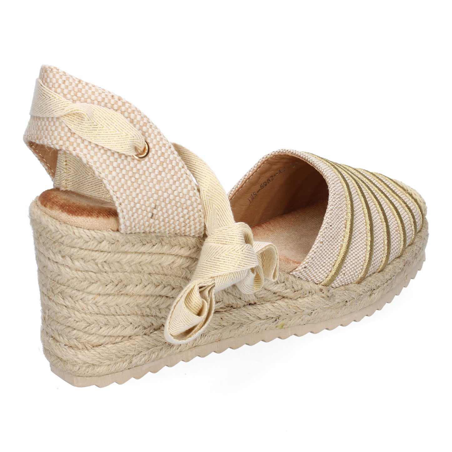 Sandalia de Cuña de Yute Dorada (Oro) Mujer con Cintas y Detalles