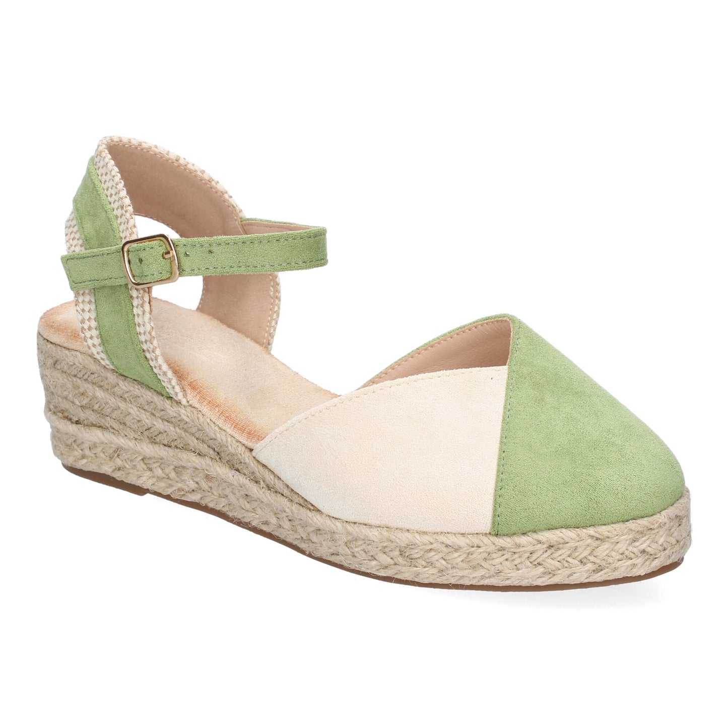 Sandalia Cuña Verde Yute Mujer - Tira Decorativa en el Talón