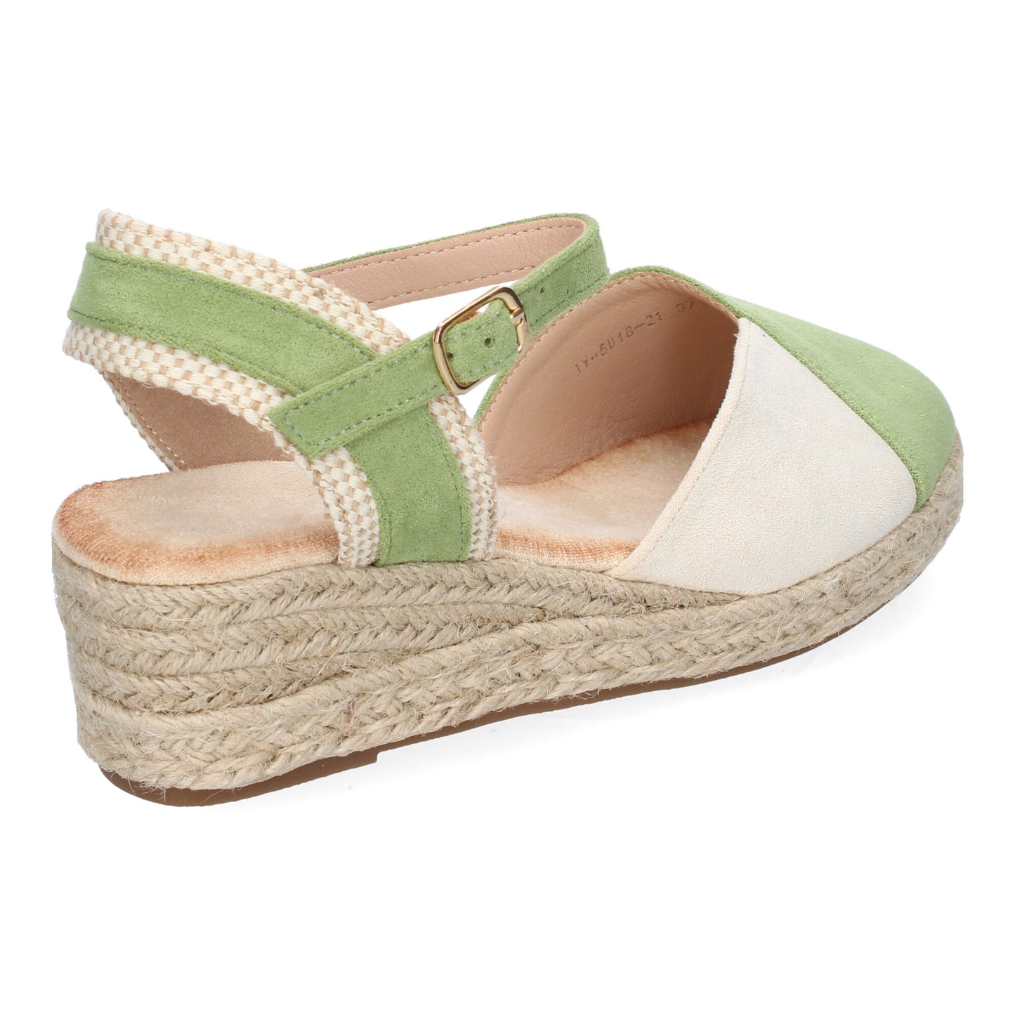 Sandalia Cuña Verde Yute Mujer - Tira Decorativa en el Talón