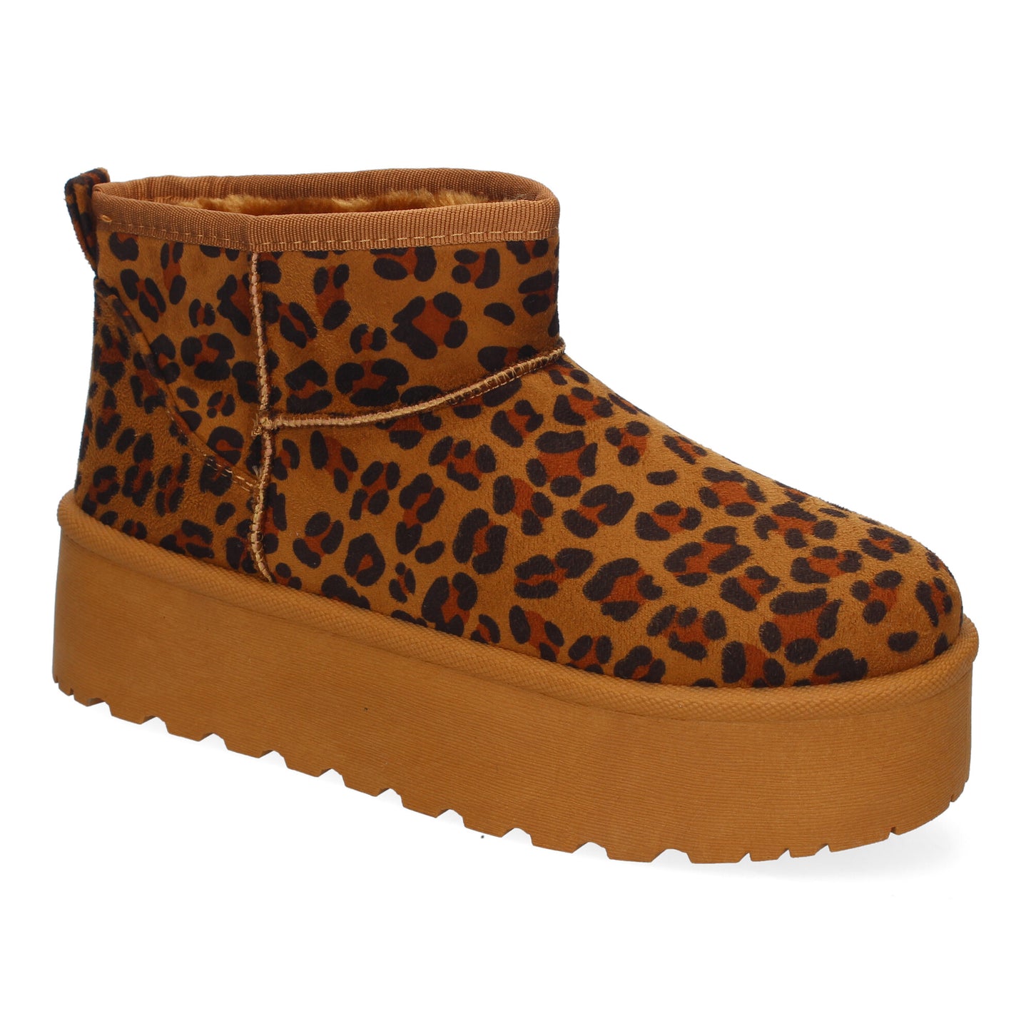 Botín Plano Australiano Estampado Leopardo con Plataforma y Pelo