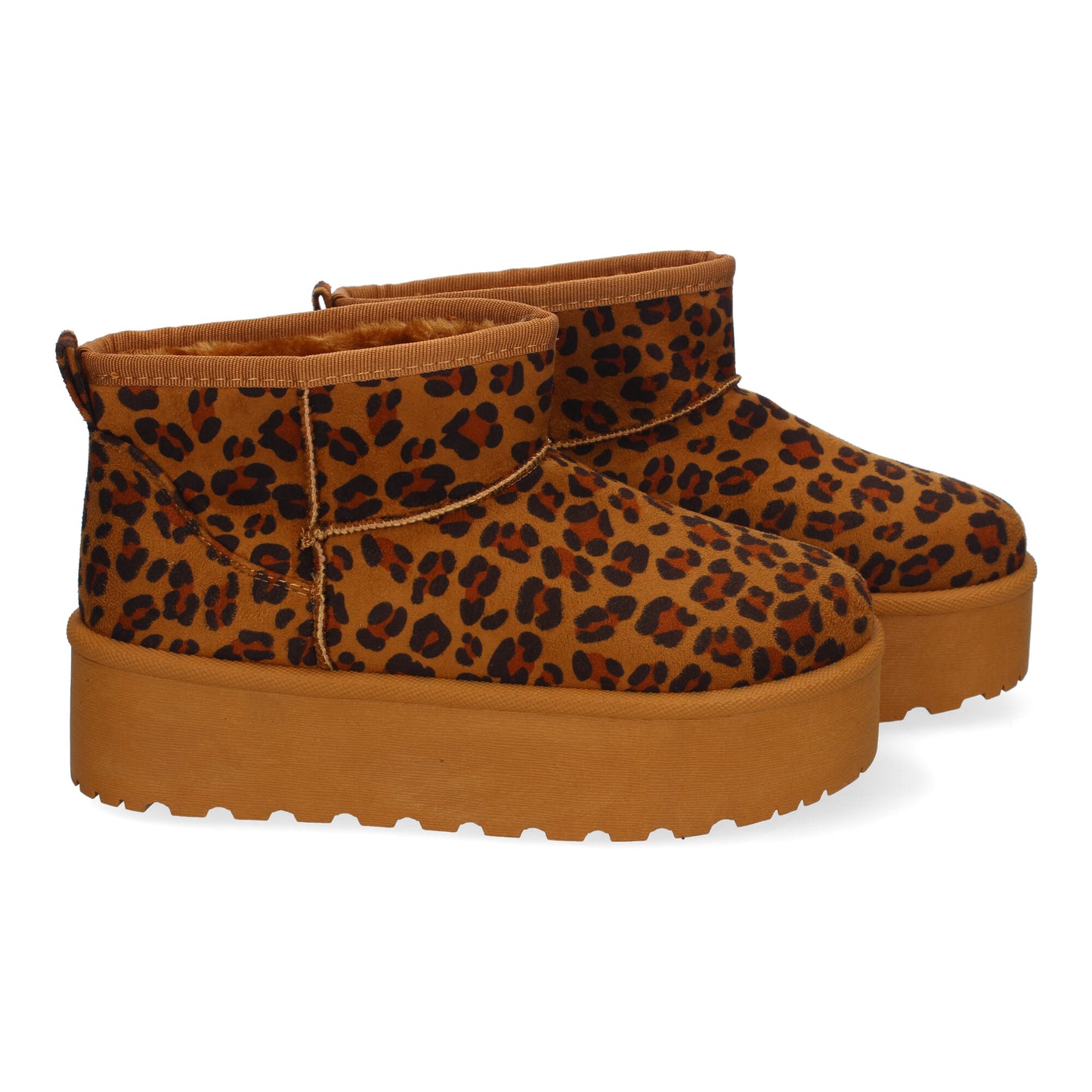 Botín Plano Australiano Estampado Leopardo con Plataforma y Pelo