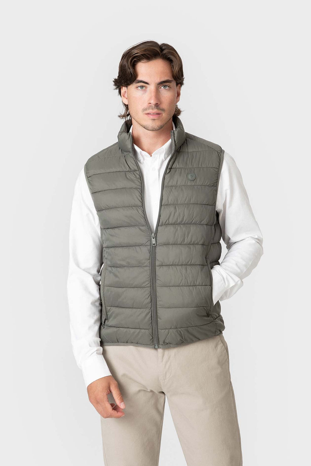Chaleco Acolchado Verde para Hombre con Cuello Alto