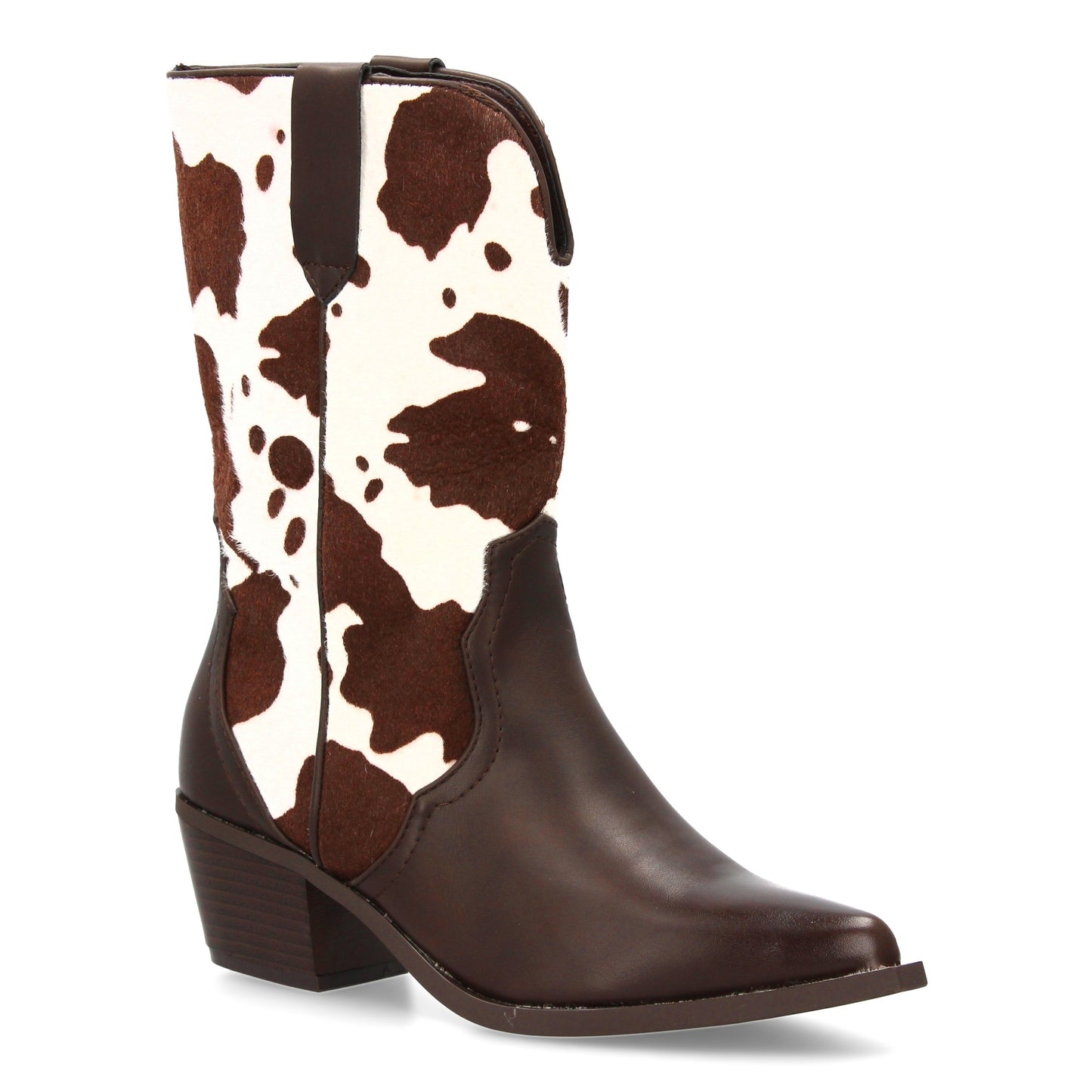 Botín Campero Marrón Estampado Vaca Punta Fina y Cremallera