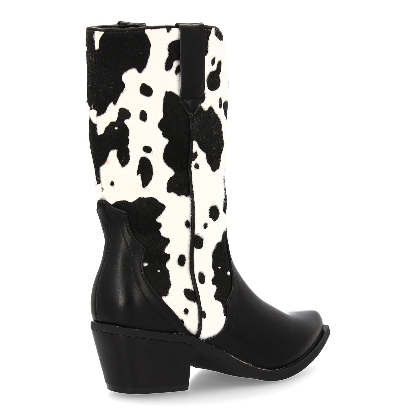 Botín Campero Negro Estampado Vaca Punta Fina y Cremallera