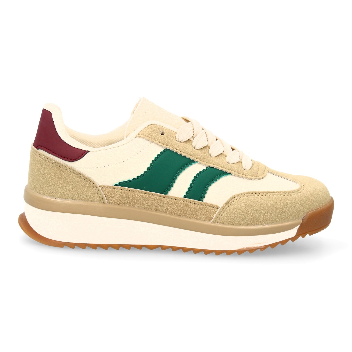 Zapatilla Plana Beige Mujer Estilo Retro con Contraste Lateral