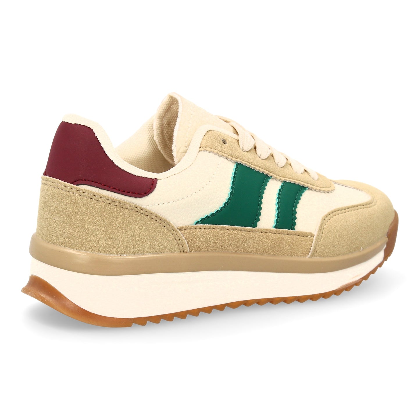 Zapatilla Plana Beige Mujer Estilo Retro con Contraste Lateral
