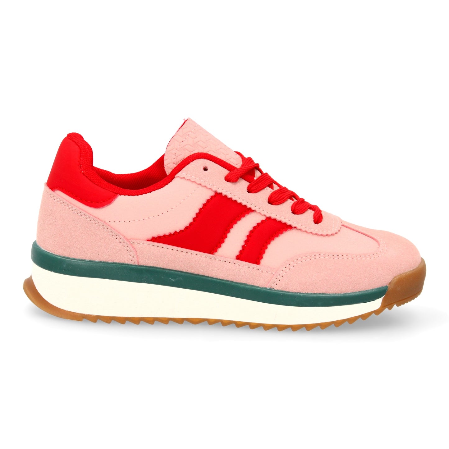 Zapatilla Plana Roja Mujer Estilo Retro con Contraste Lateral