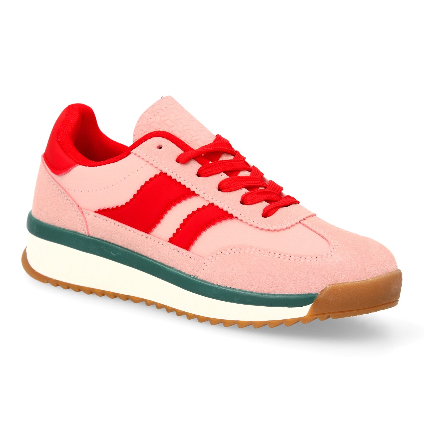 Zapatilla Plana Roja Mujer Estilo Retro con Contraste Lateral