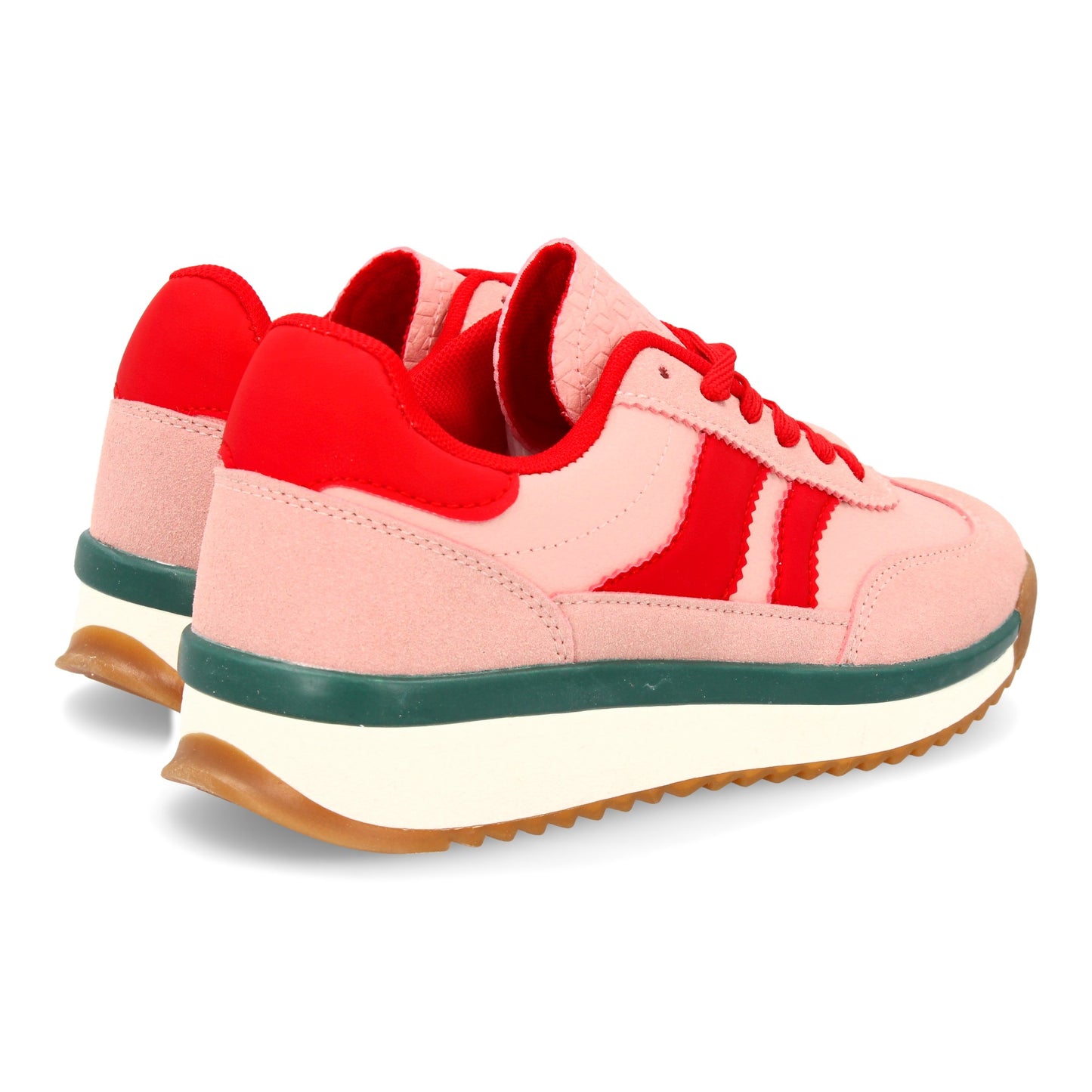 Zapatilla Plana Roja Mujer Estilo Retro con Contraste Lateral
