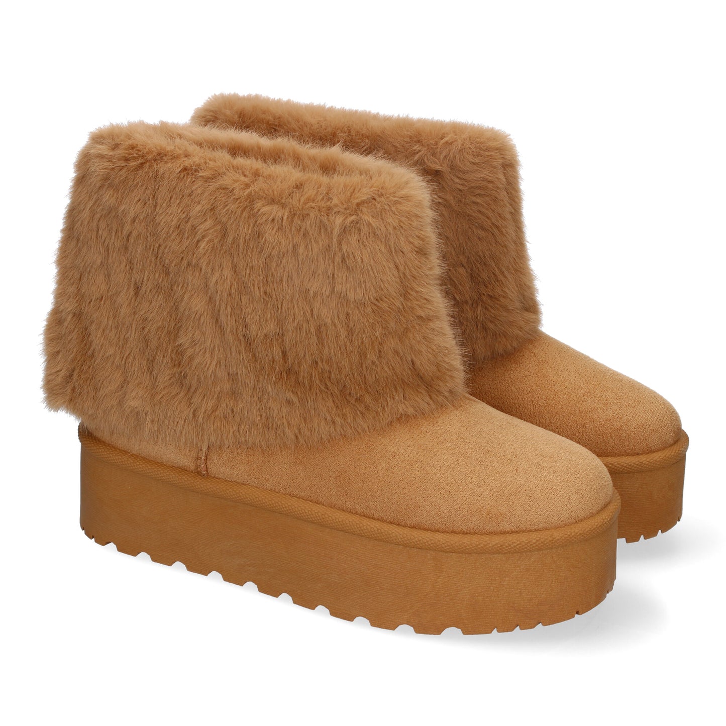 Botín australiano camel de plataforma para mujer, forrado con pelo, cómodo y calentito para invierno.