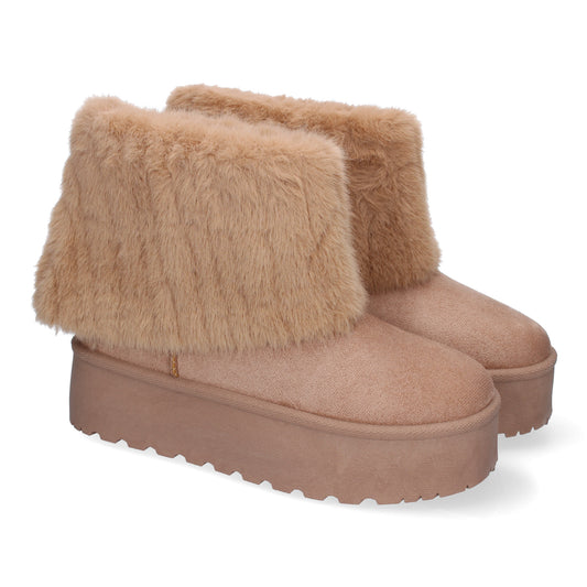 Botín australiano kaki de plataforma para mujer, forrado con pelo, cómodo y calentito para invierno.