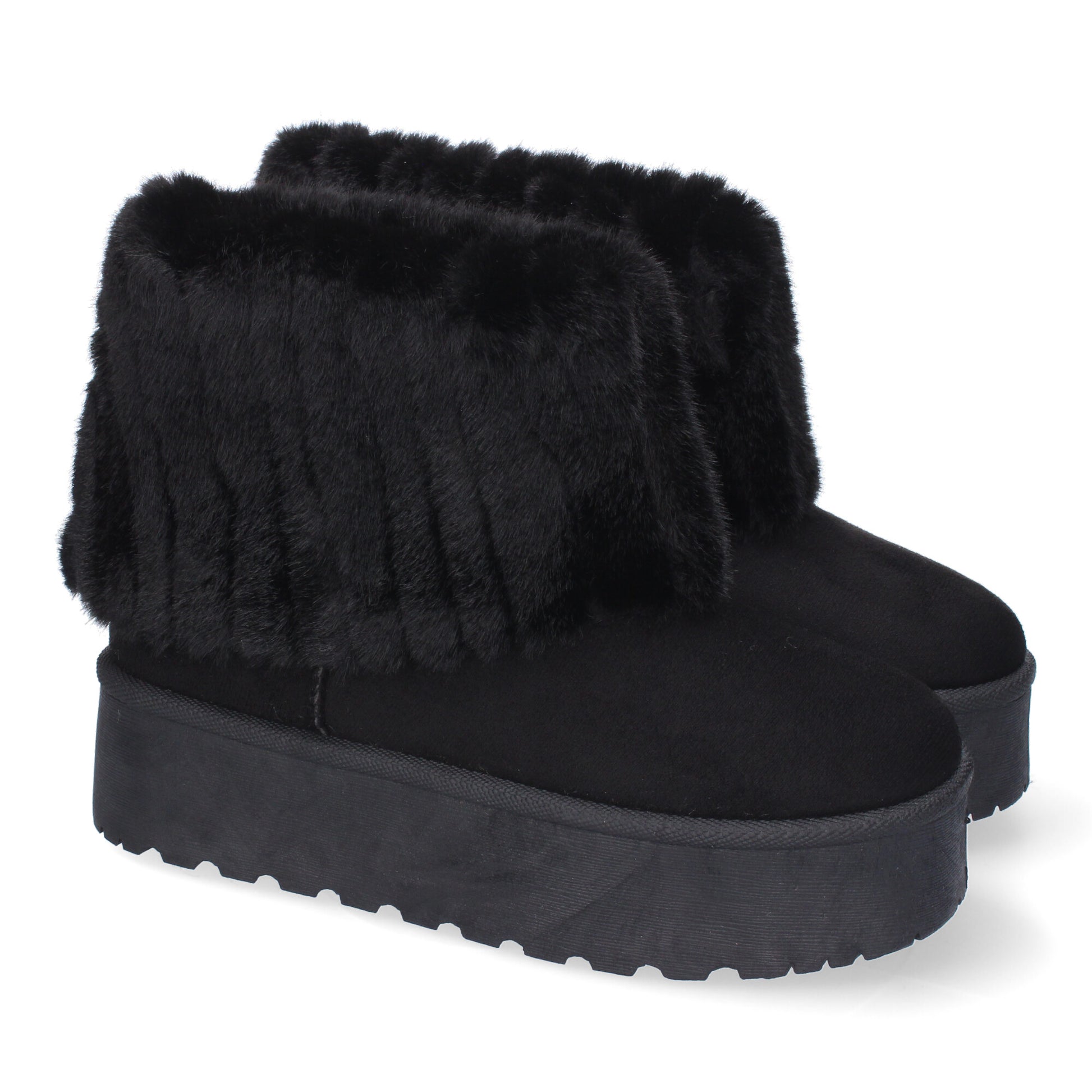 Botín australiano negro de plataforma para mujer, forrado con pelo, cómodo y calentito para invierno.