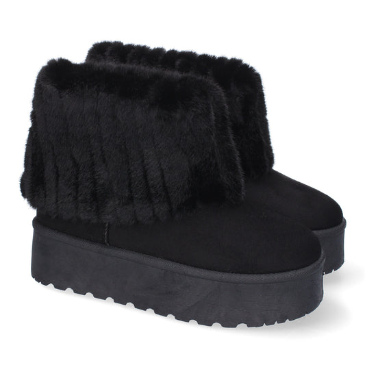 Botín australiano negro de plataforma para mujer, forrado con pelo, cómodo y calentito para invierno.