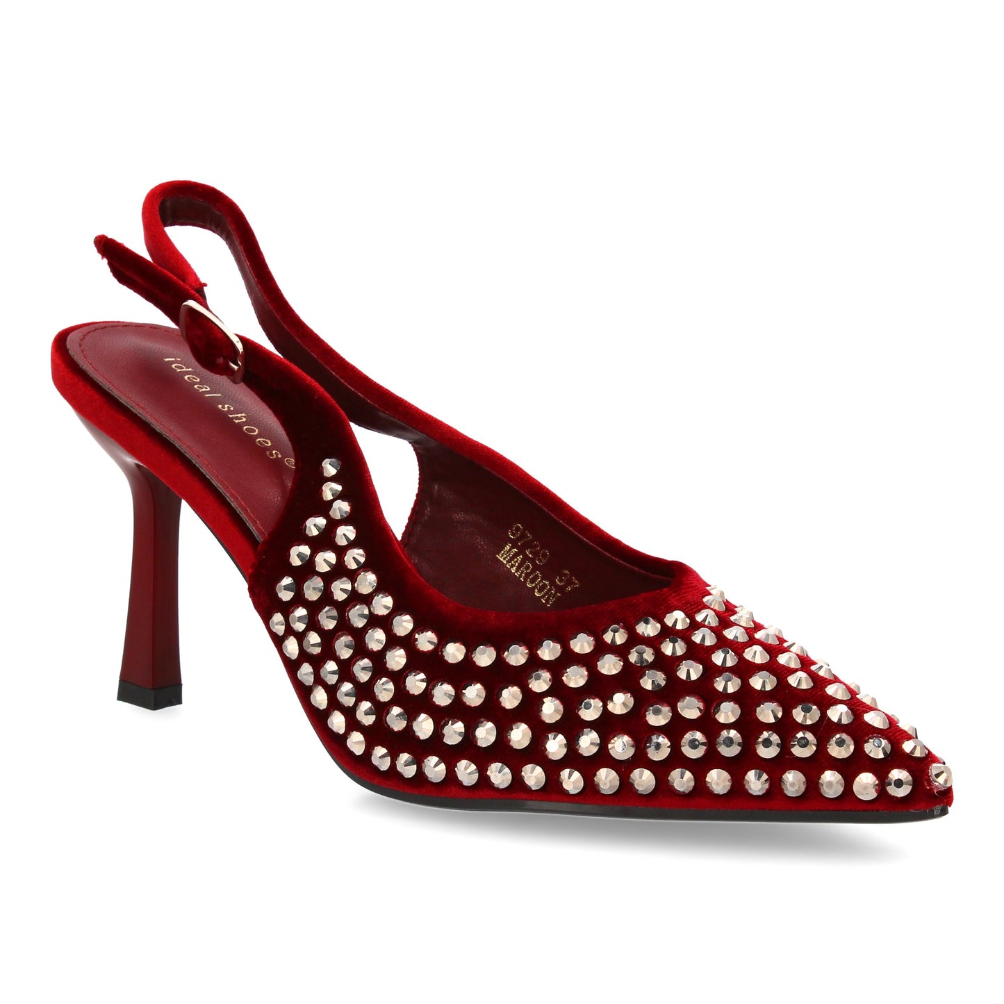 Zapatos de Salón Burdeos con Pedrería, Punta Fina y Tacón Fino