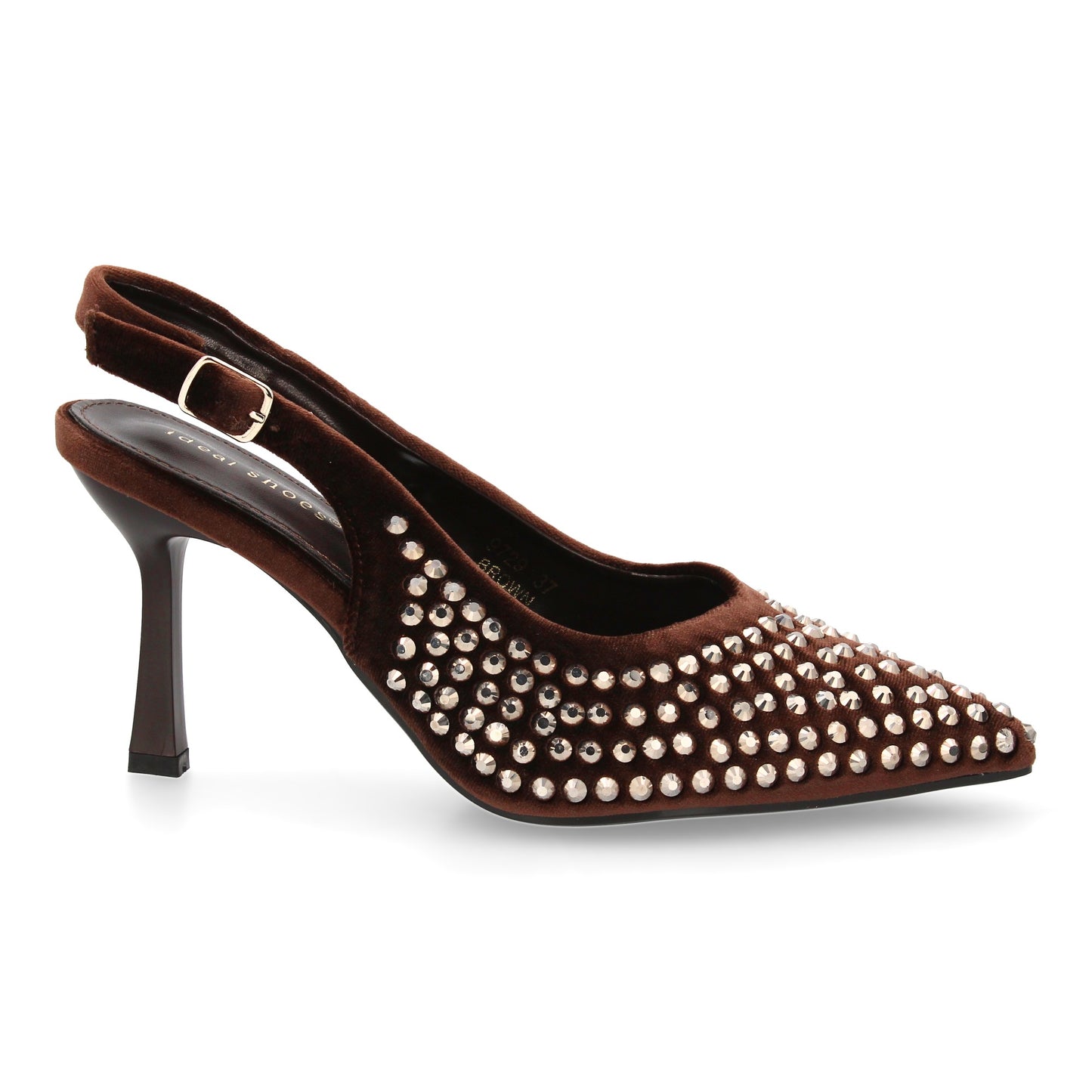 Zapatos de Salón Marrones con Pedrería, Punta Fina y Tacón Fino