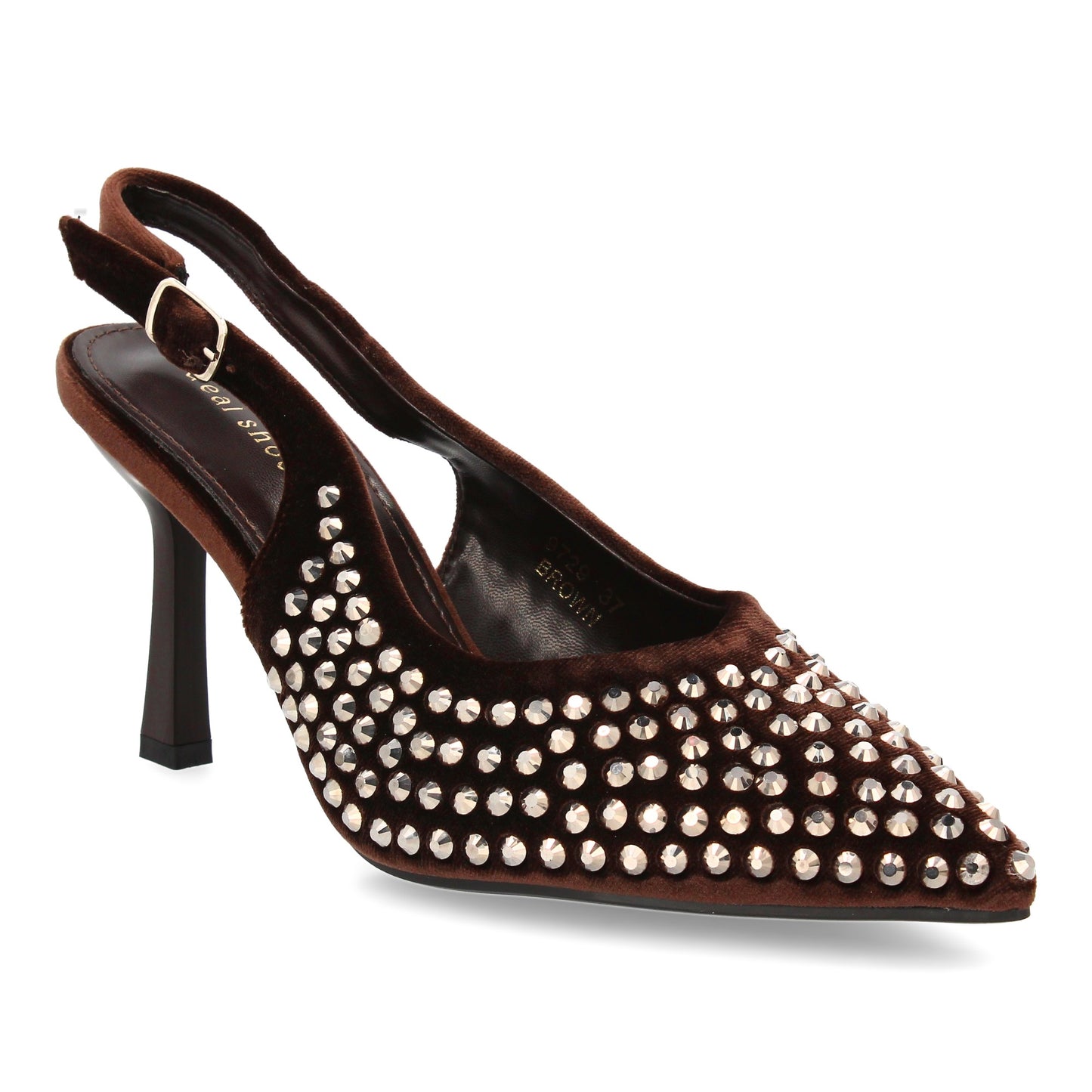 Zapatos de Salón Marrones con Pedrería, Punta Fina y Tacón Fino